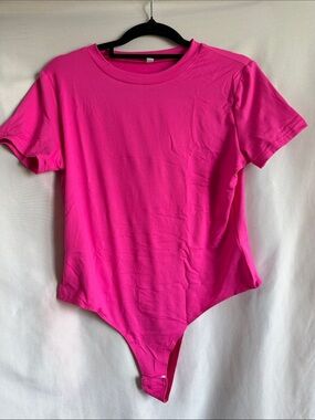 Women's Short Sleeve Bright Pink Bodysuit